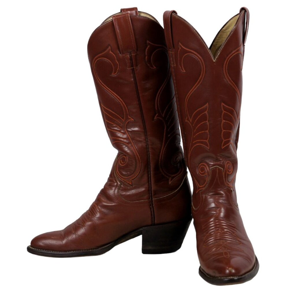 Larry Mahan Chocolate Brown Tall Cowboy Western Boots Vintage US Made Womens 6 B